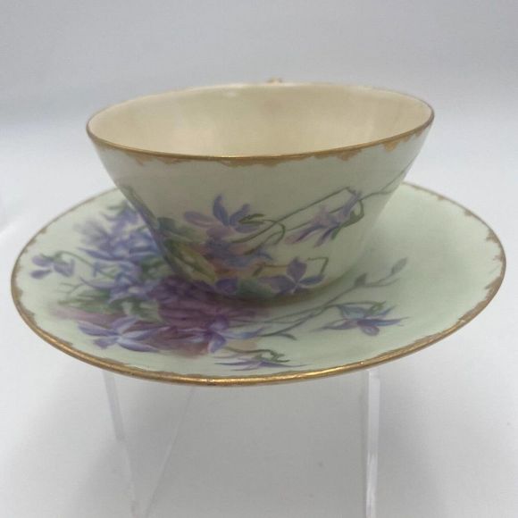 Limoges Dining Vintage Limoge France Teacup Saucer Violet Bone